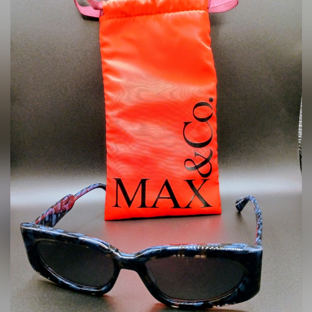 Max & Co. Black And Blue Sunglasses with Vibrant Orange Case